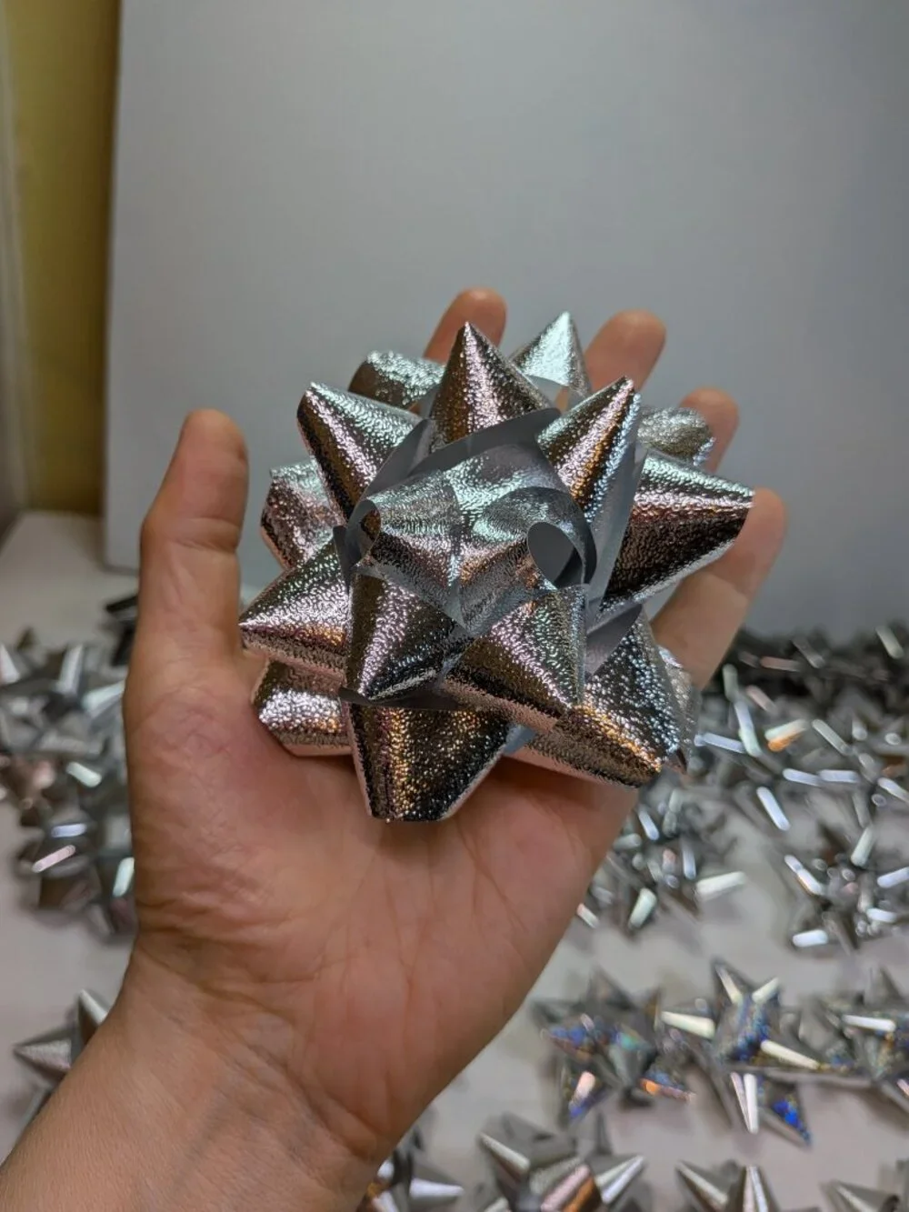 118 Pc Bulk Gift Bow Lot - Metallic Holographic Satin Gold Silver Gray NEW